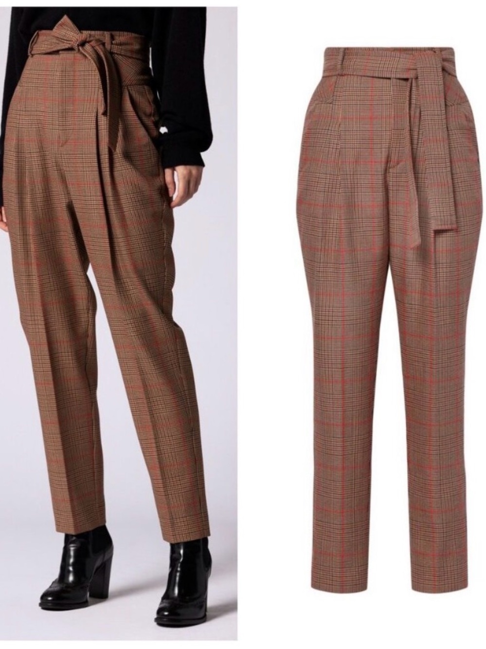 Equipment NWT Saree Plaid Wool Trousers for Women - Belted Tapered - size 0